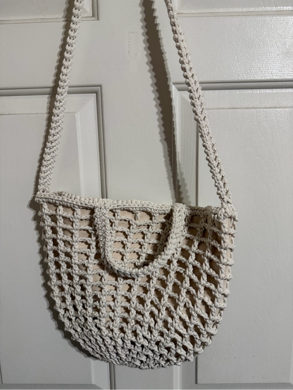 Madewell Cream Crochet Shoulder Bag with Long Strap